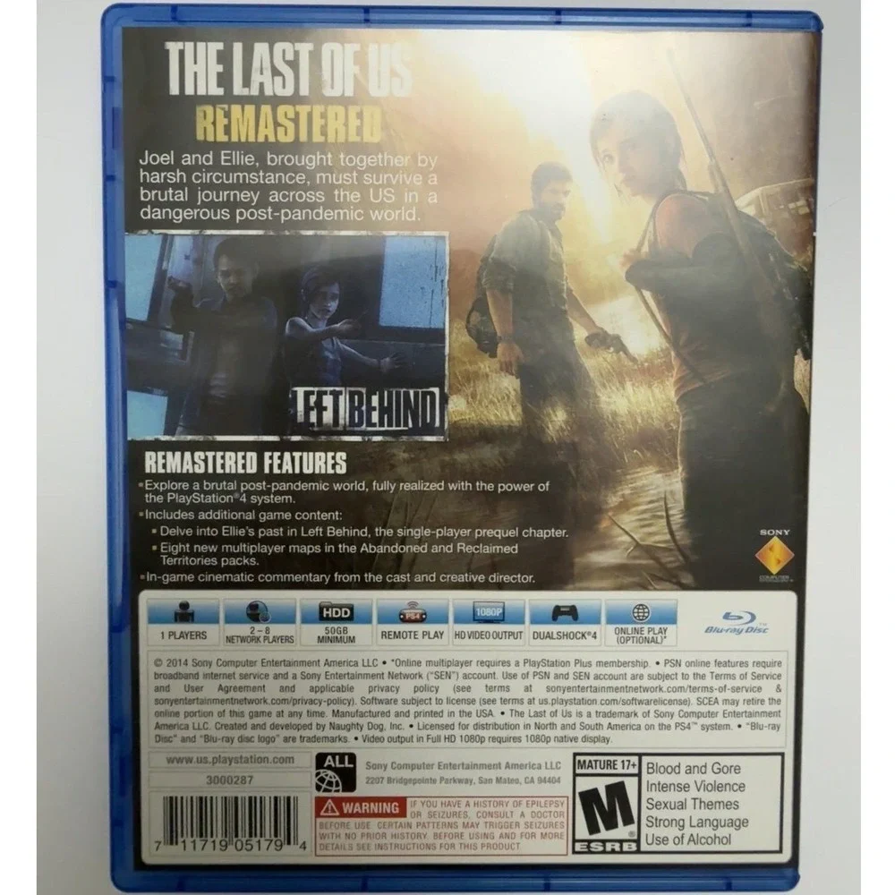 The‎ Last of Us Remastered (Sony PlayStation 4, 2014) PS4 Case & Disc